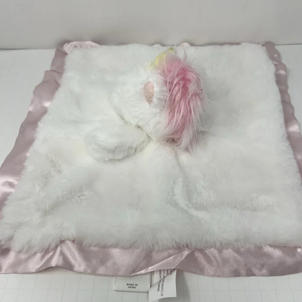 Cloud Island Unicorn Lovey 13 Inch White Pink Satin Trim Security Blanket